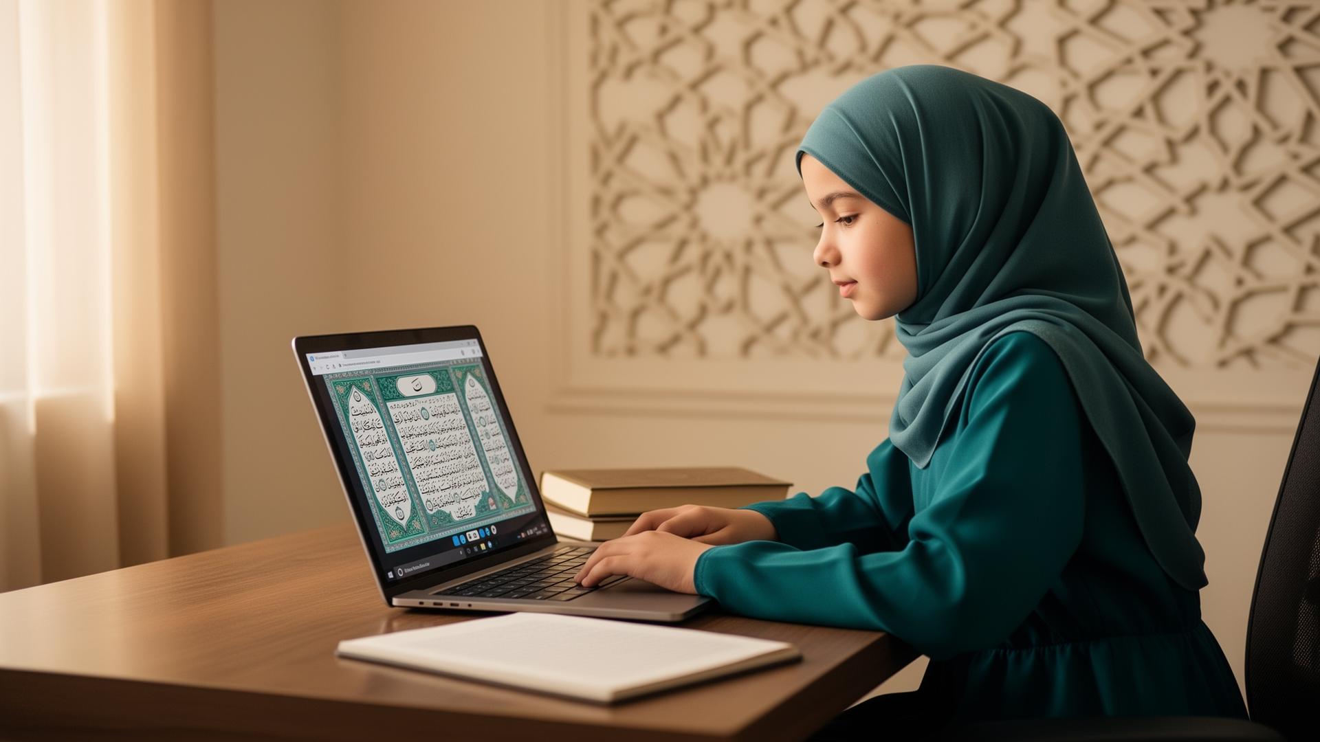 Student learning Qur'an online with Ta'theer Academy
